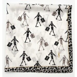 YSL Yves Saint Laurent Leopard Print Scarf Girl w/ Shopping Bag Artwork Y2K